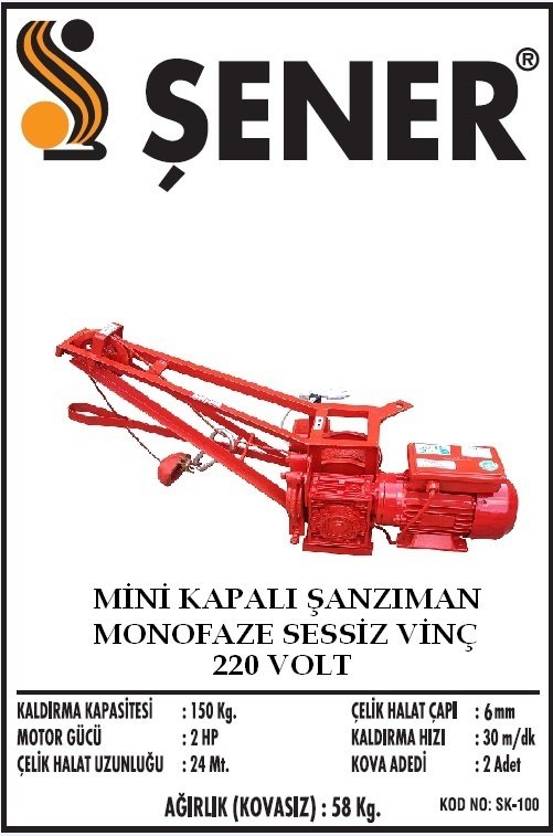 150 Kg. Sessiz İnşaat Vinci  220v - Komple Set
