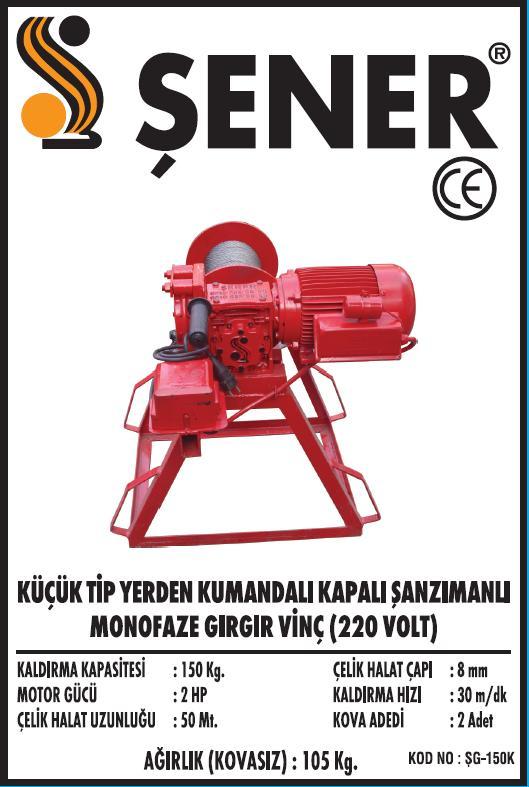 150 KG. YERDEN KUMANDALI ŞANZIMANLI GIRGIR VİNÇ 220V