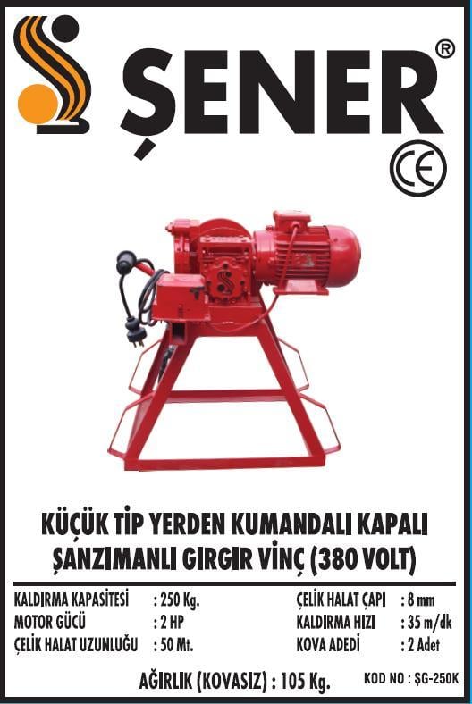 250 KG. YERDEN KUMANDALI ŞANZIMANLI GIRGIR VİNÇ 380V