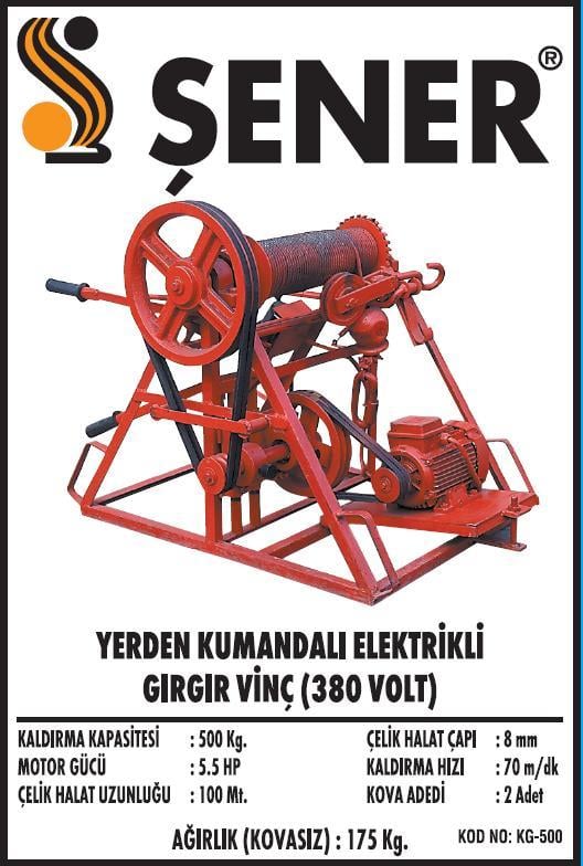 500 KG. Yerden Kumandalı Kayışlı Gırgır Vinç 380V