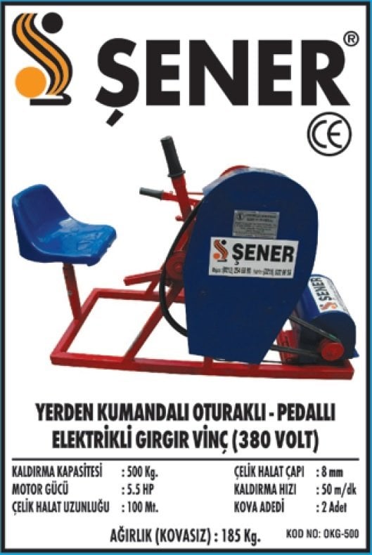 500 KG. OTURAKLI MUHAFAZALI KAYIŞLI GIRGIR VİNÇ 380V