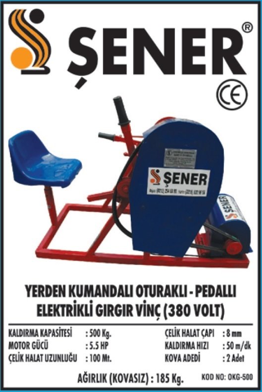 500 KG. OTURAKLI MUHAFAZALI KAYIŞLI GIRGIR VİNÇ 380V