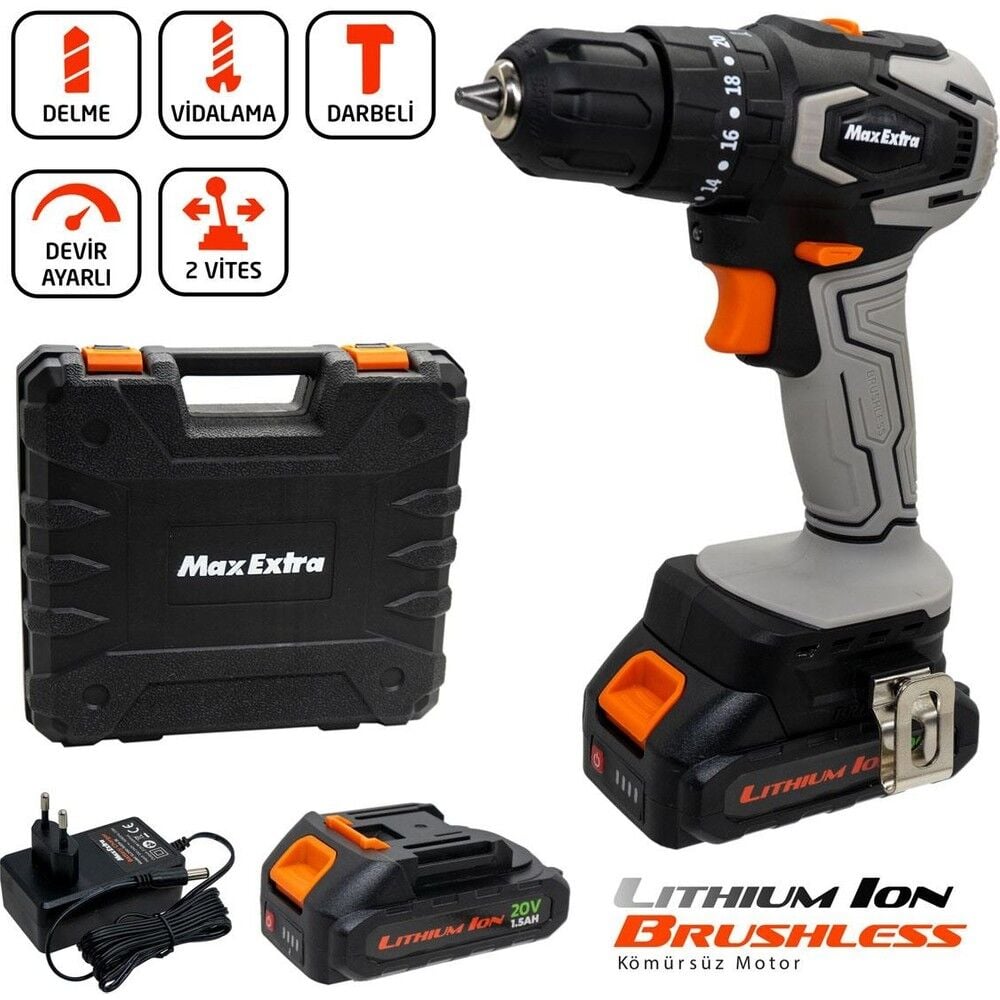 Max Extra MX1830 Çift Akülü 1.5 Ah Darbeli Matkap